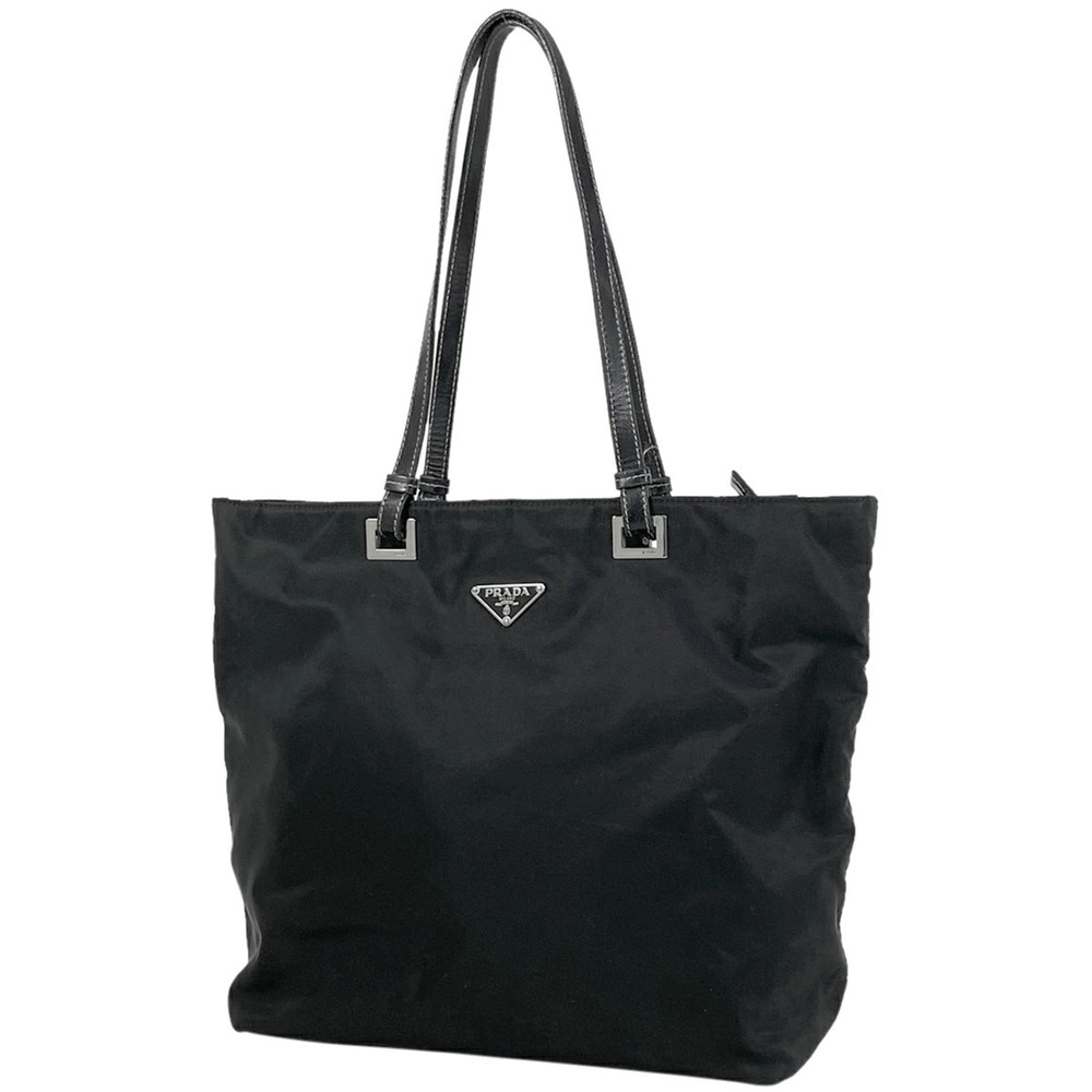 Prada Logo Plate Tote Bag Shoulder Nero Black